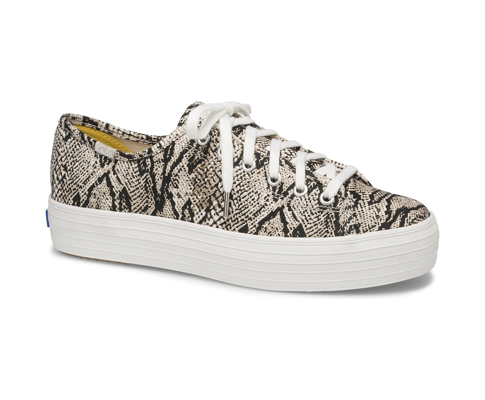 Womens Keds Sneakers - Triple Kick Snake - White/Black - 4521-CUIQG